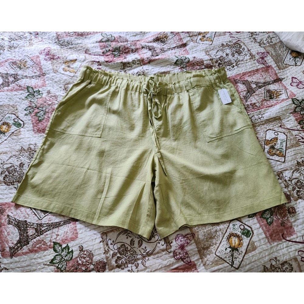 Cj Banks Women's Linen Shorts‎ Elastic Waist Pockets Drawstring Green Size 3X